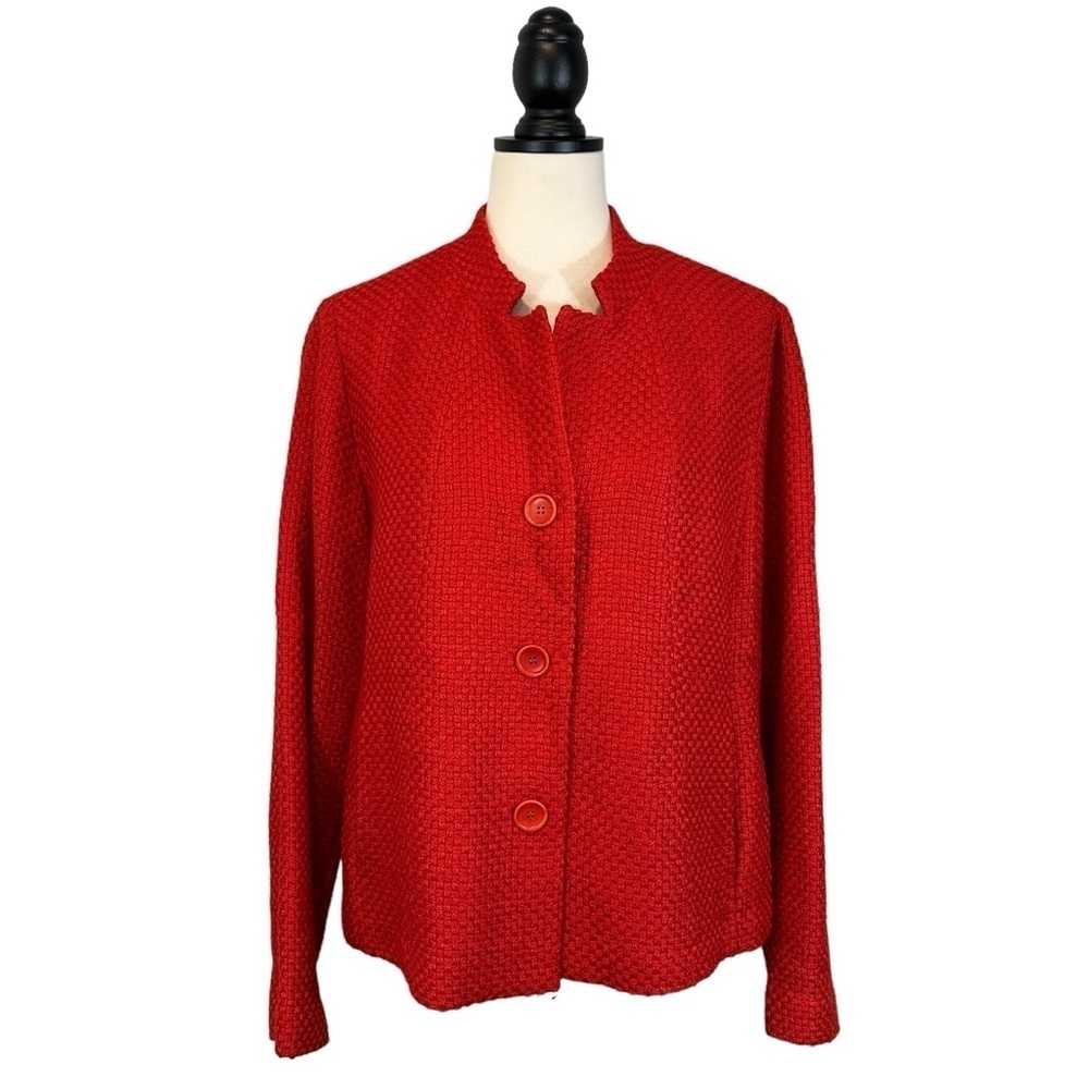 Eileen Fisher Red Jacket Basket Weave Quilted Button Front Size M B33#45 - Picture 2 of 11